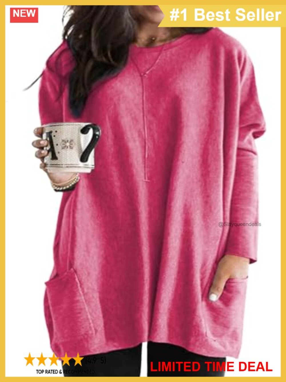 Plus Size Long Sleeve Tunic Top Pullover Sweatshirt with Pockets